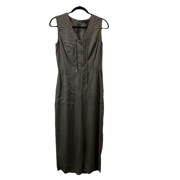 WHBM White House Black Market Army Green Lace Up Jumper Jumpsuit Lyocell Size 6 - Picture 1 of 12